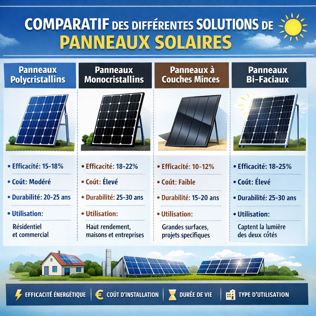 Comparatif des différentes solutions de panneaux solaires